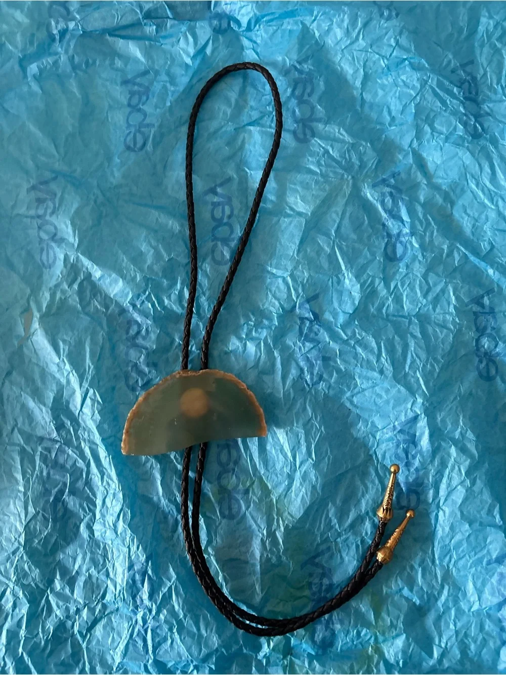 Green Agate Bolo Tie with Brown Edge